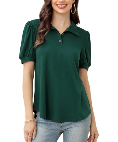 Womens Casual Short Sleeve Tops V Neck Shirts Blouses for Summer Green-polo Shirts $9.53 Blouses