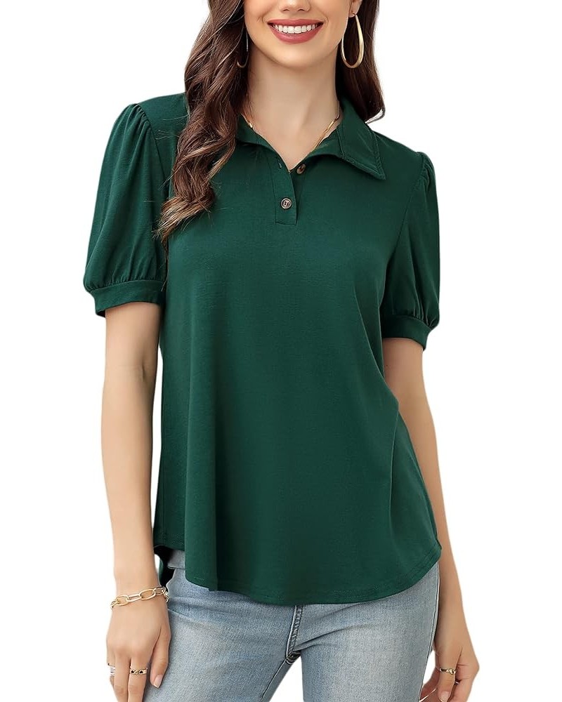 Womens Casual Short Sleeve Tops V Neck Shirts Blouses for Summer Green-polo Shirts $9.53 Blouses