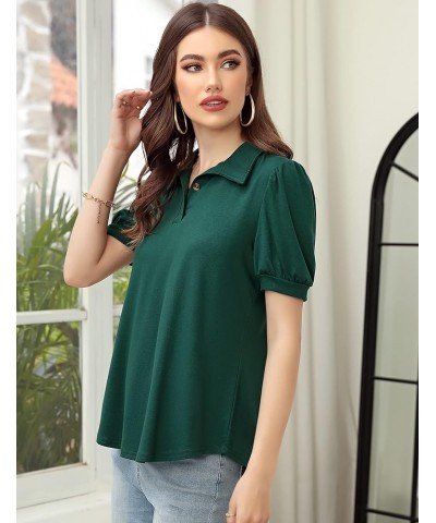 Womens Casual Short Sleeve Tops V Neck Shirts Blouses for Summer Green-polo Shirts $9.53 Blouses