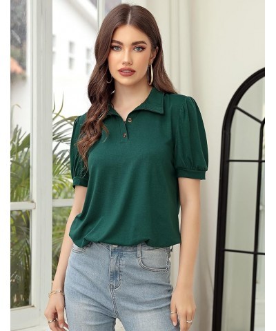 Womens Casual Short Sleeve Tops V Neck Shirts Blouses for Summer Green-polo Shirts $9.53 Blouses