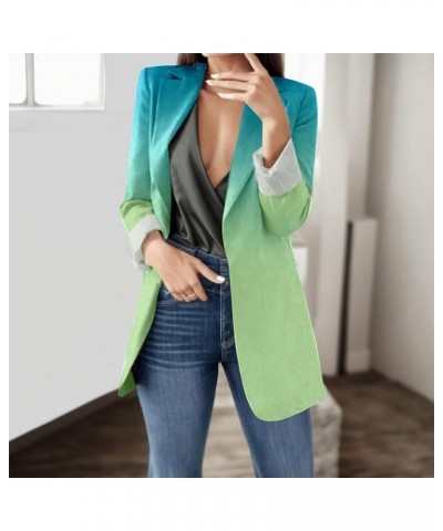 2023 Womens Casual Blazers Open Front Long Sleeve Lapel Collar Suit Jackets Plus Size Color Block Work Office Jacket Coat 04-...