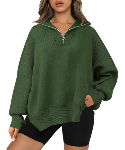 Women's Oversized Quarter Zip Pullover 2023 Fall Long Sleeve Collar Split Hem Slouchy Sweatshirt Knit Sweater Army Green $18....