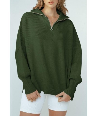 Women's Oversized Quarter Zip Pullover 2023 Fall Long Sleeve Collar Split Hem Slouchy Sweatshirt Knit Sweater Army Green $18....