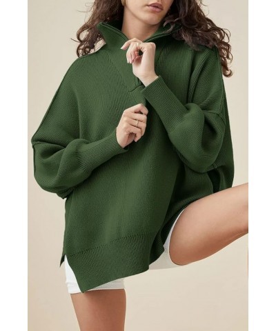 Women's Oversized Quarter Zip Pullover 2023 Fall Long Sleeve Collar Split Hem Slouchy Sweatshirt Knit Sweater Army Green $18....