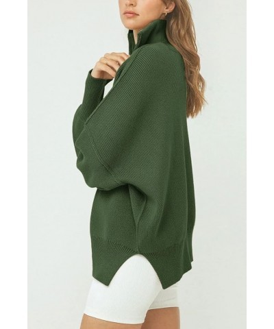 Women's Oversized Quarter Zip Pullover 2023 Fall Long Sleeve Collar Split Hem Slouchy Sweatshirt Knit Sweater Army Green $18....