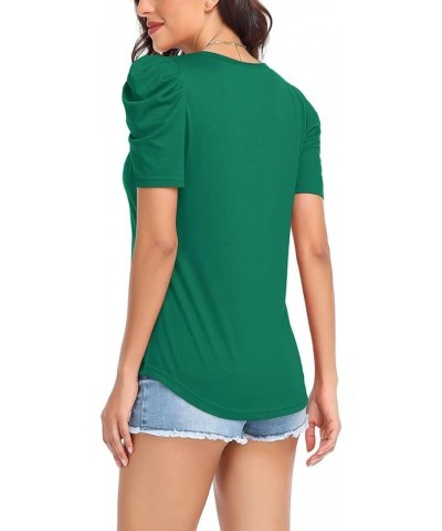 Women's Summer V Neck Tshirts Casual Puff Sleeve Tops Shirts Dark Green $13.12 T-Shirts