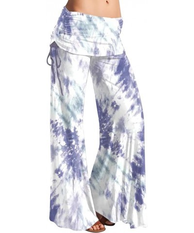 Palazzo Pants for Women Casual Stretchy Ladies Fashion Stripe Tie Dye Printed Loose Fit Lace up Low Waist Wide Light Blue $9....