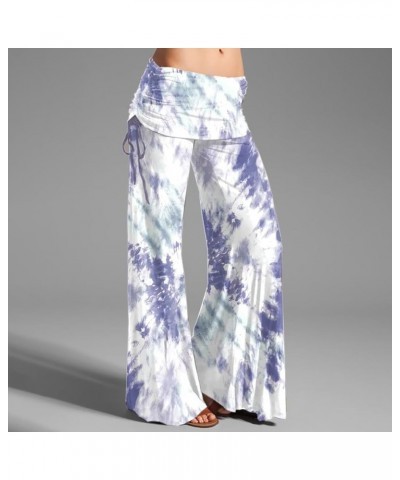 Palazzo Pants for Women Casual Stretchy Ladies Fashion Stripe Tie Dye Printed Loose Fit Lace up Low Waist Wide Light Blue $9....