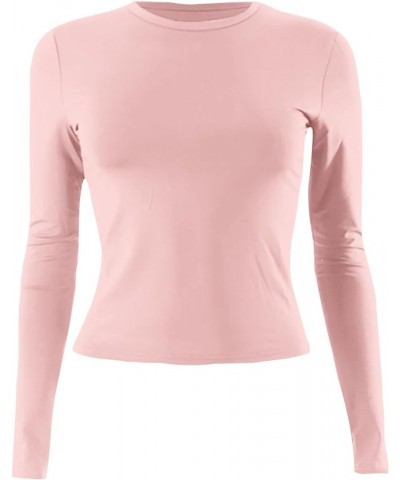 3 Pieces Women Solid Basic Crop Tops Shirts Going Out Spring Fashion Layer Slim Fit Y2k Long Sleeve Crew Neck Top $3pc-pink W...