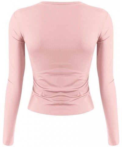 3 Pieces Women Solid Basic Crop Tops Shirts Going Out Spring Fashion Layer Slim Fit Y2k Long Sleeve Crew Neck Top $3pc-pink W...