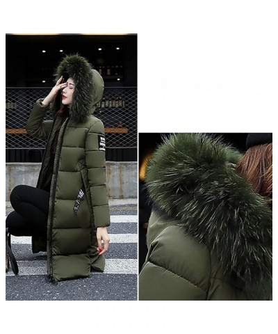 Women's Knee Length Down Jackets Furry Splicing Hoodie Coat Casual Thicker Winter Coats for Women Slim Puffer Jacket Army Gre...