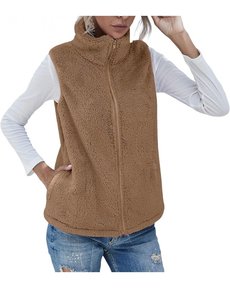 Vests for Women 2023 Winter Casual Sherpa Fleece Lightweight Jackets Fall Warm Zipper Waistcoat Outwear with Pockets Khaki $8...