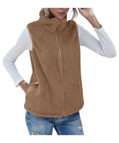 Vests for Women 2023 Winter Casual Sherpa Fleece Lightweight Jackets Fall Warm Zipper Waistcoat Outwear with Pockets Khaki $8...