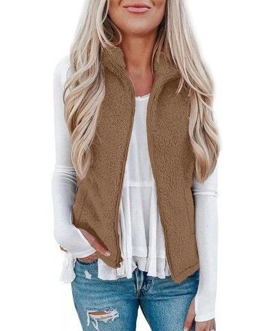 Vests for Women 2023 Winter Casual Sherpa Fleece Lightweight Jackets Fall Warm Zipper Waistcoat Outwear with Pockets Khaki $8...