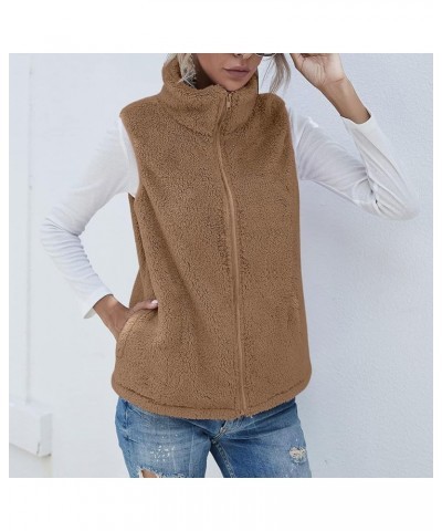 Vests for Women 2023 Winter Casual Sherpa Fleece Lightweight Jackets Fall Warm Zipper Waistcoat Outwear with Pockets Khaki $8...