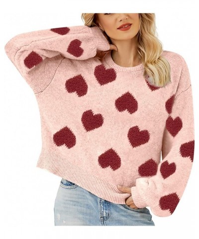 Valentine Heart Sweater for Women Valentine's Day Love Graphic Long Sleeve Pullover Tops Knitted Pullover Sweaters Pink-3 $11...