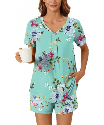 Womens Pajama Set, 2 Piece Lounge Outfits Summer Sleep Set V Neck Short Sleeve Pant With Pockets Ladies Pjs Set Short Short M...