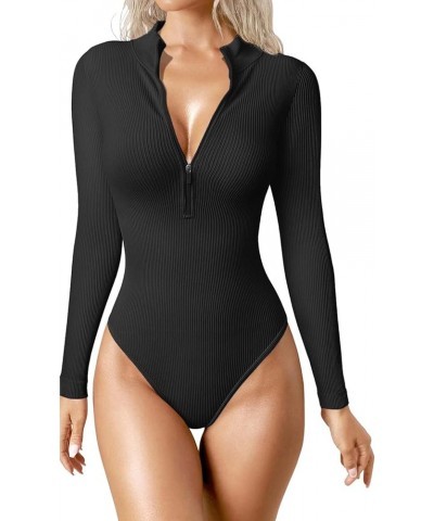 Bodysuits for Women One Shoulder Off Sleeveless Long Sleeve Halter Tank Tops Solid Color Sexy Slim Yoga Jumpsuit T Shirt Z02-...