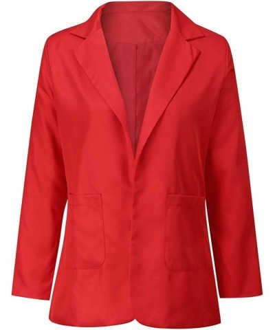 Angxiwan Long Blazer Jackets for Women Casual Solid Color Long Sleeve Open Front Work Office Blazers with Pockets S-5XL Red $...