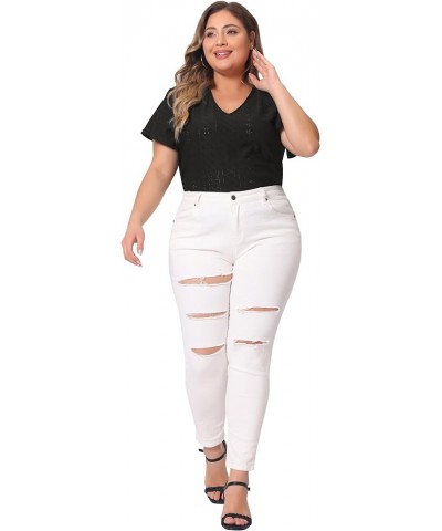 Women's Plus Size 2024 Summer Tee V Neck Hollow Flare Short Sleeve Casual Top Tunics Black $15.30 T-Shirts