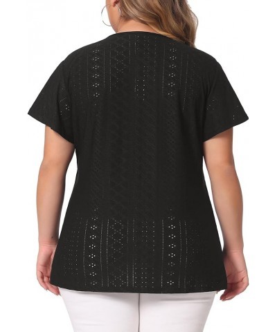 Women's Plus Size 2024 Summer Tee V Neck Hollow Flare Short Sleeve Casual Top Tunics Black $15.30 T-Shirts