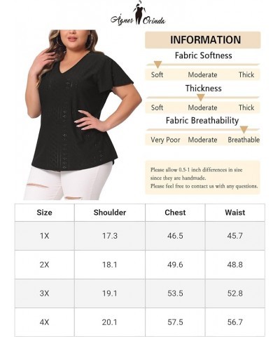 Women's Plus Size 2024 Summer Tee V Neck Hollow Flare Short Sleeve Casual Top Tunics Black $15.30 T-Shirts