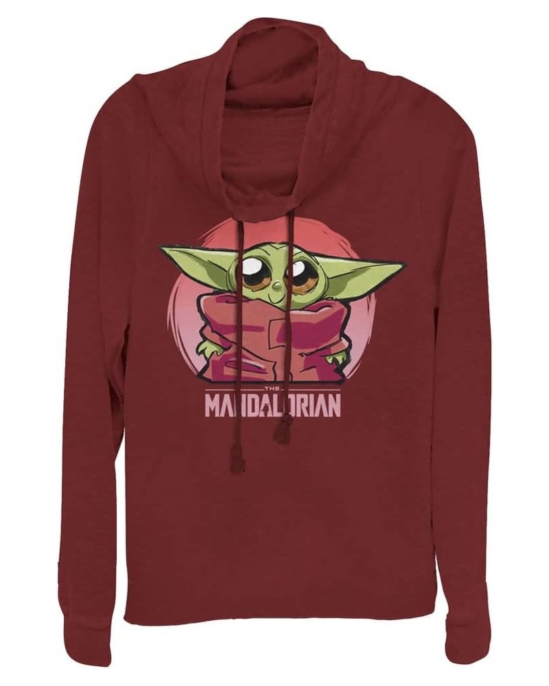 Mandalorian Cute Baby Heart Women's Cowl Neck Long Sleeve Knit Top Scarlet $13.56 T-Shirts