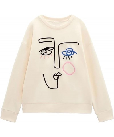 Women Cute Sweatshirts Trendy Girls Print Casual Loose Pullovers Fall Long Sleeve Tops Fall Streetwear C Beige Lines $21.08 H...