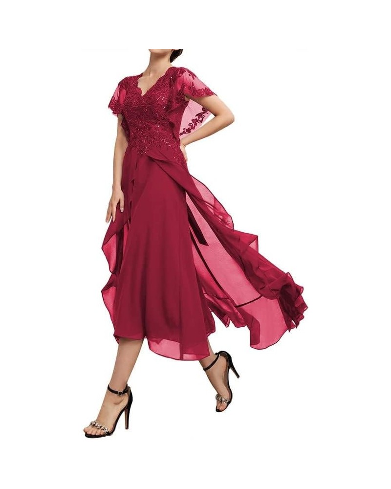 Mother of The Bride Dresses Sequins V Neck Short Sleeve Evening Gown High Low A Line Chiffon Wedding Guest Dresses for Women ...