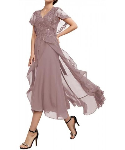 Mother of The Bride Dresses Sequins V Neck Short Sleeve Evening Gown High Low A Line Chiffon Wedding Guest Dresses for Women ...