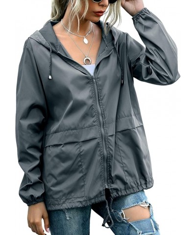 Women's Waterproof Raincoat Lightweight Rain Jacket Hooded Windbreaker with Pocket for Outdoor Dark Gray $17.02 Coats