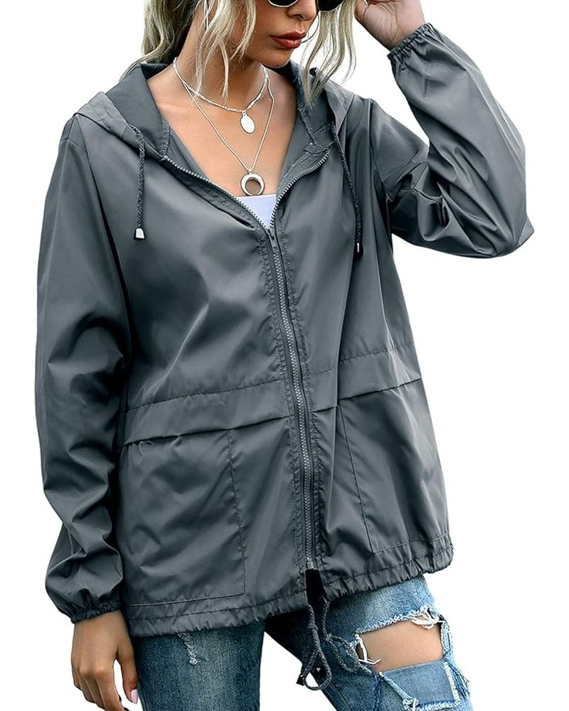 Women's Waterproof Raincoat Lightweight Rain Jacket Hooded Windbreaker with Pocket for Outdoor Dark Gray $17.02 Coats