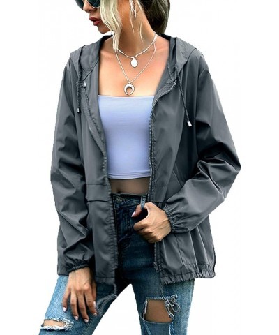 Women's Waterproof Raincoat Lightweight Rain Jacket Hooded Windbreaker with Pocket for Outdoor Dark Gray $17.02 Coats