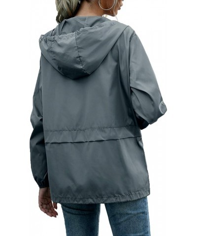 Women's Waterproof Raincoat Lightweight Rain Jacket Hooded Windbreaker with Pocket for Outdoor Dark Gray $17.02 Coats