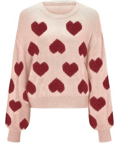 Valentine Heart Sweater for Women Valentine's Day Love Graphic Long Sleeve Pullover Tops Knitted Pullover Sweaters Pink-3 $11...