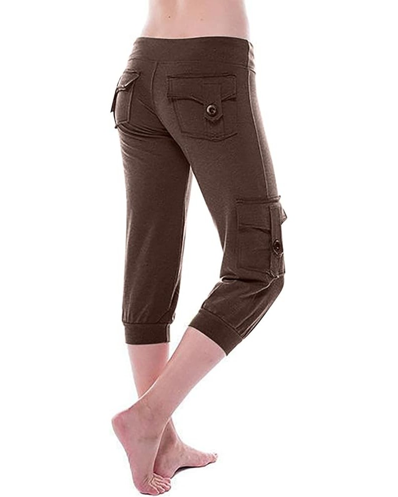 Womens Capri Pants for Summer 2024 Casual Lightweight Leggings High Wasit Elastic Pant with Pockets Cropped Trousers Brown $5...