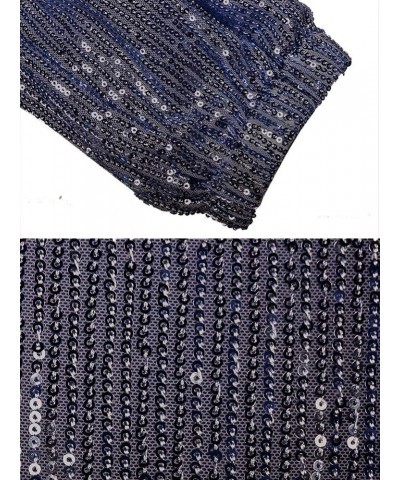 Womens Black Sequin Bling Legging Joggers Pencil Pants with Drawstring 1-dark Blue $25.24 Activewear