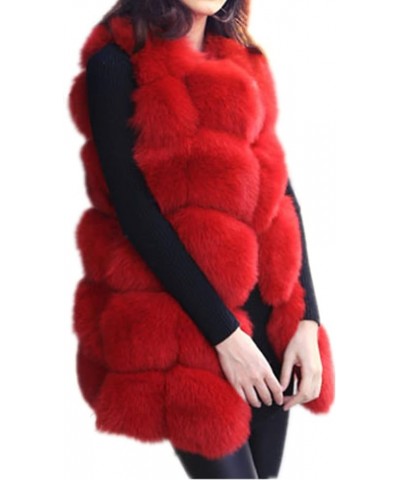 Women's Winter Faux Fur Vest Coat Sleeveless Warm Jackets Outwears Red $29.07 Coats