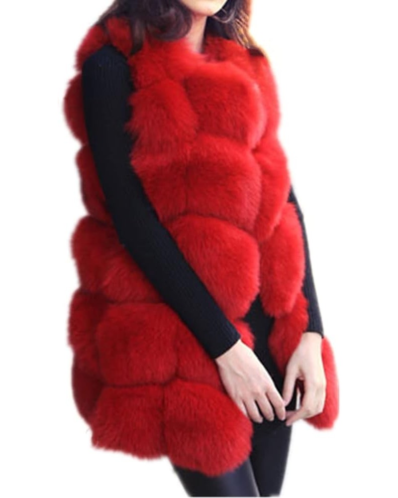 Women's Winter Faux Fur Vest Coat Sleeveless Warm Jackets Outwears Red $29.07 Coats