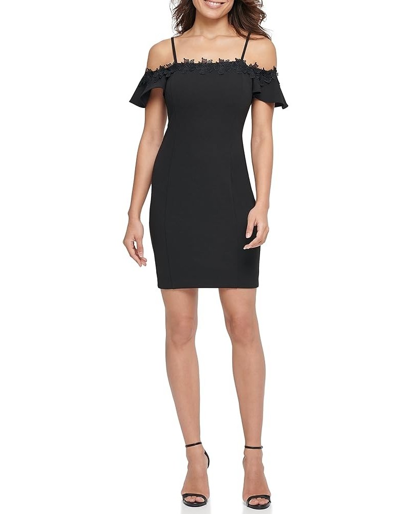 Women's Off The Shoulder Shift W/Lace Trim Black $24.17 Dresses