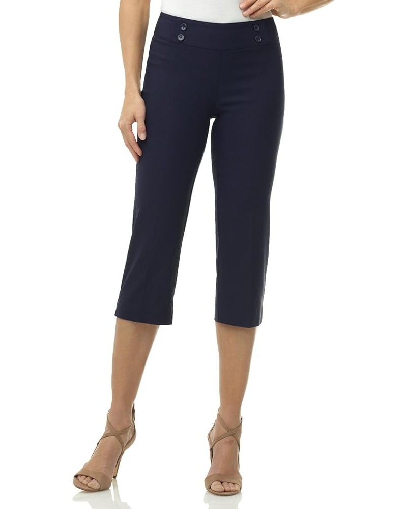 Women's Ease into Comfort Capri with Button Detail Navy $26.09 Pants