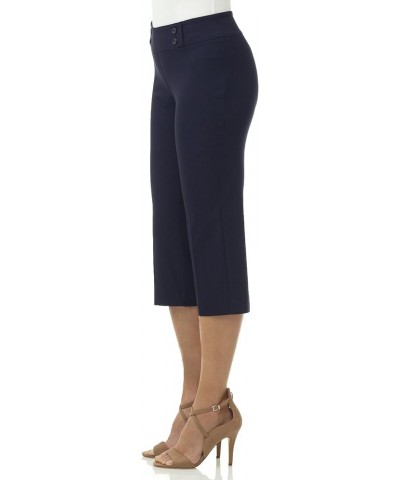 Women's Ease into Comfort Capri with Button Detail Navy $26.09 Pants