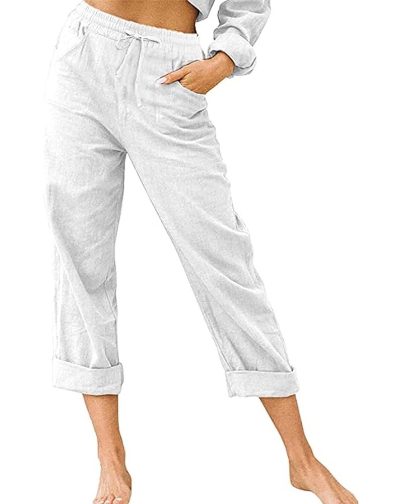 Women's Cotton Linen Capri Pants Crop Summer Pant Dressy Casual Capris Loose Fitting Trendy Beach Clothes 2023 White 5 $11.50...