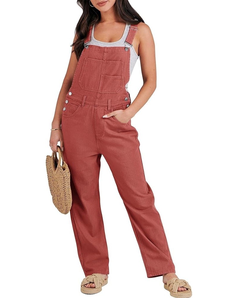 Women's Overalls Casual Loose Fit Adjustable Strap Denim Bib Overall Jeans Pants Jumpsuits Rust Red $21.56 Overalls