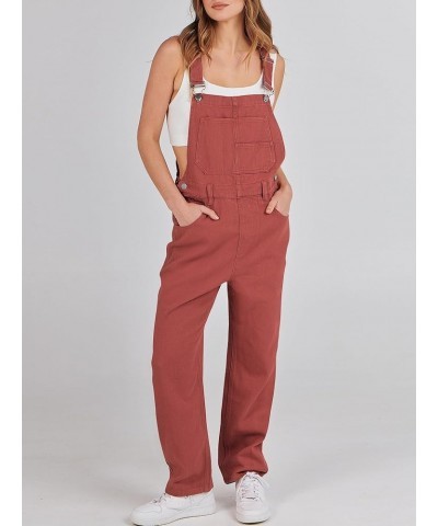 Women's Overalls Casual Loose Fit Adjustable Strap Denim Bib Overall Jeans Pants Jumpsuits Rust Red $21.56 Overalls