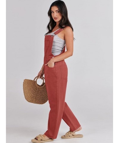 Women's Overalls Casual Loose Fit Adjustable Strap Denim Bib Overall Jeans Pants Jumpsuits Rust Red $21.56 Overalls