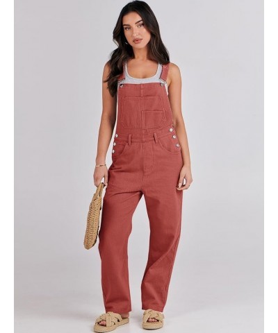 Women's Overalls Casual Loose Fit Adjustable Strap Denim Bib Overall Jeans Pants Jumpsuits Rust Red $21.56 Overalls