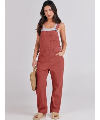 Women's Overalls Casual Loose Fit Adjustable Strap Denim Bib Overall Jeans Pants Jumpsuits Rust Red $21.56 Overalls