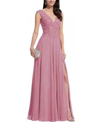 Chiffon Bridesmaid Dresses with Slit V-Neck Mother of Bride Dress Laces Applique Elegant A-line Formal Evening Dresses Dusty ...