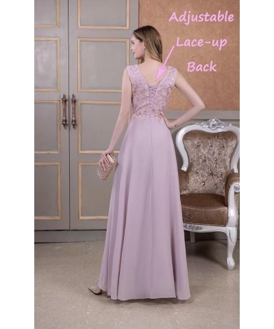 Chiffon Bridesmaid Dresses with Slit V-Neck Mother of Bride Dress Laces Applique Elegant A-line Formal Evening Dresses Dusty ...